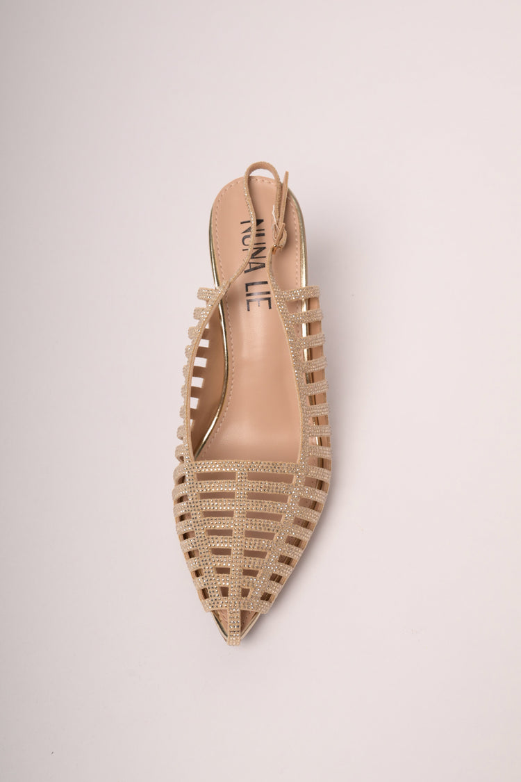 Slingback a punta con cut-outs e strass oro