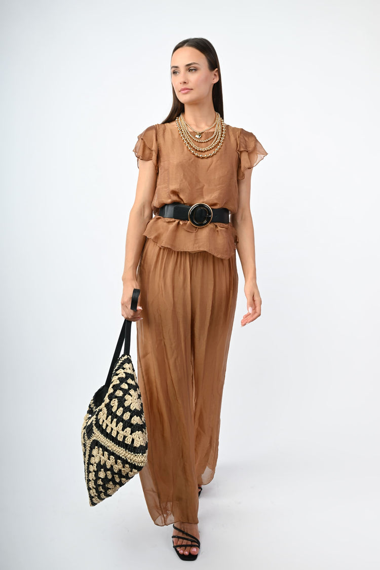 Pantalone palazzo misto seta