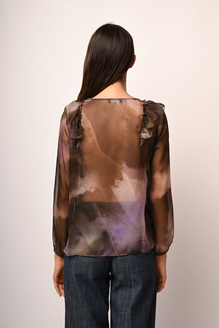 Blusa a stampa astratta con volants