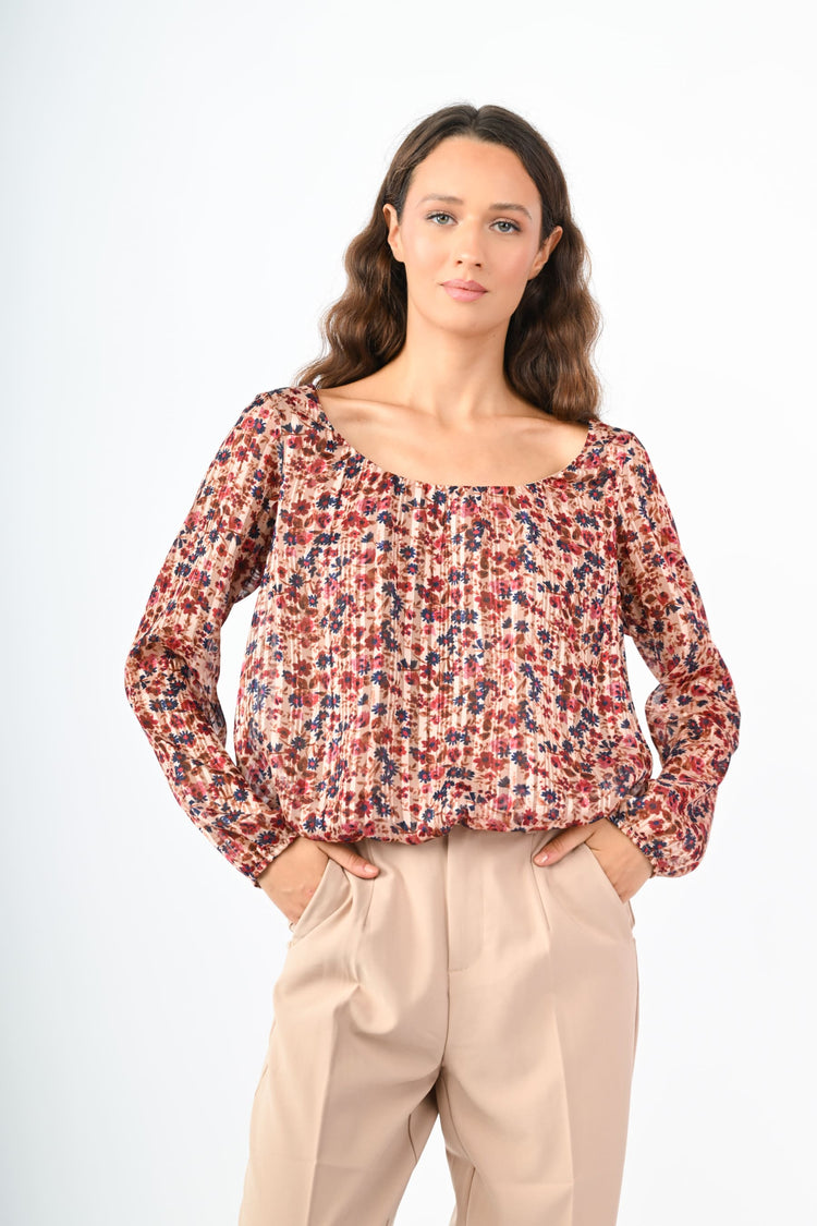 Blusa a stampa floreale lurex