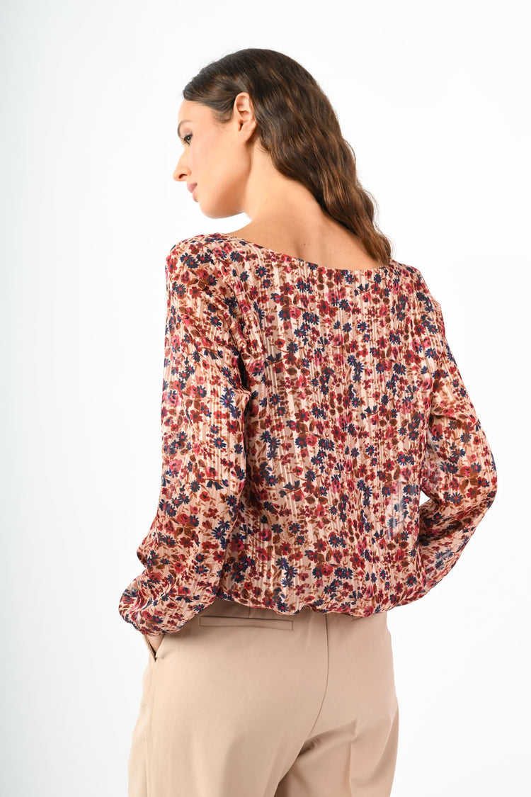 Blusa a stampa floreale lurex