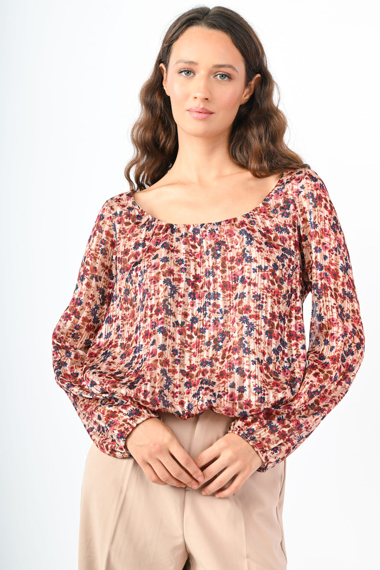Blusa a stampa floreale lurex