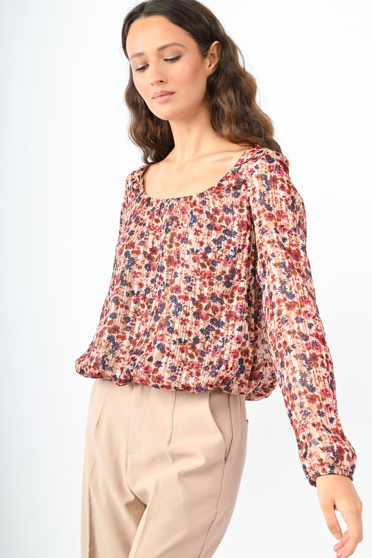 Blusa a stampa floreale lurex