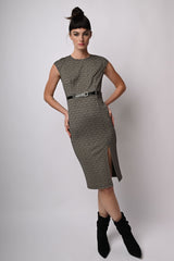Abito tubino in jacquard con cintura