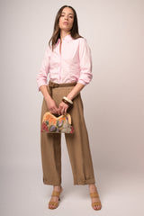Pantaloni culotte misto viscosa cammello con bottoni allorlo