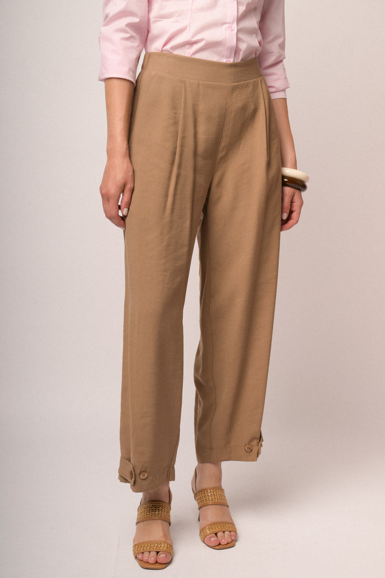Pantaloni culotte misto viscosa cammello con bottoni allorlo