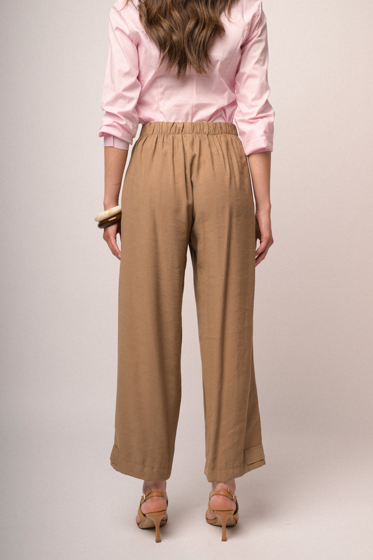 Pantaloni culotte misto viscosa cammello con bottoni allorlo