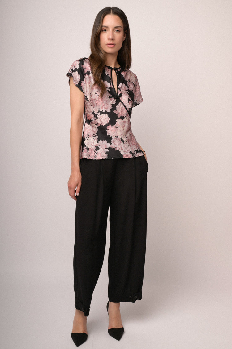 Pantaloni culotte misto viscosa neri con bottoni allorlo