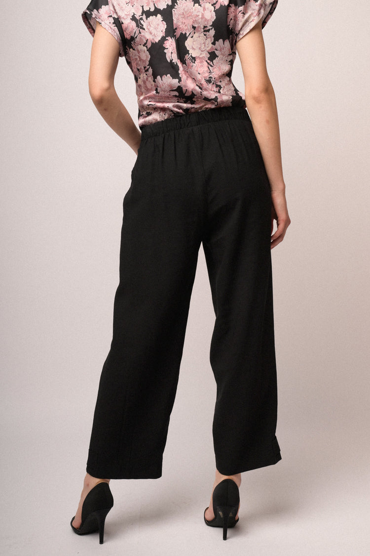 Pantaloni culotte misto viscosa neri con bottoni allorlo