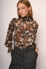 Blusa a stampa floreale con rouches
