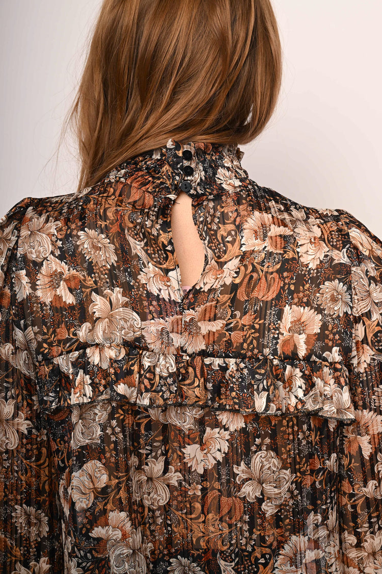 Blusa a stampa floreale con rouches