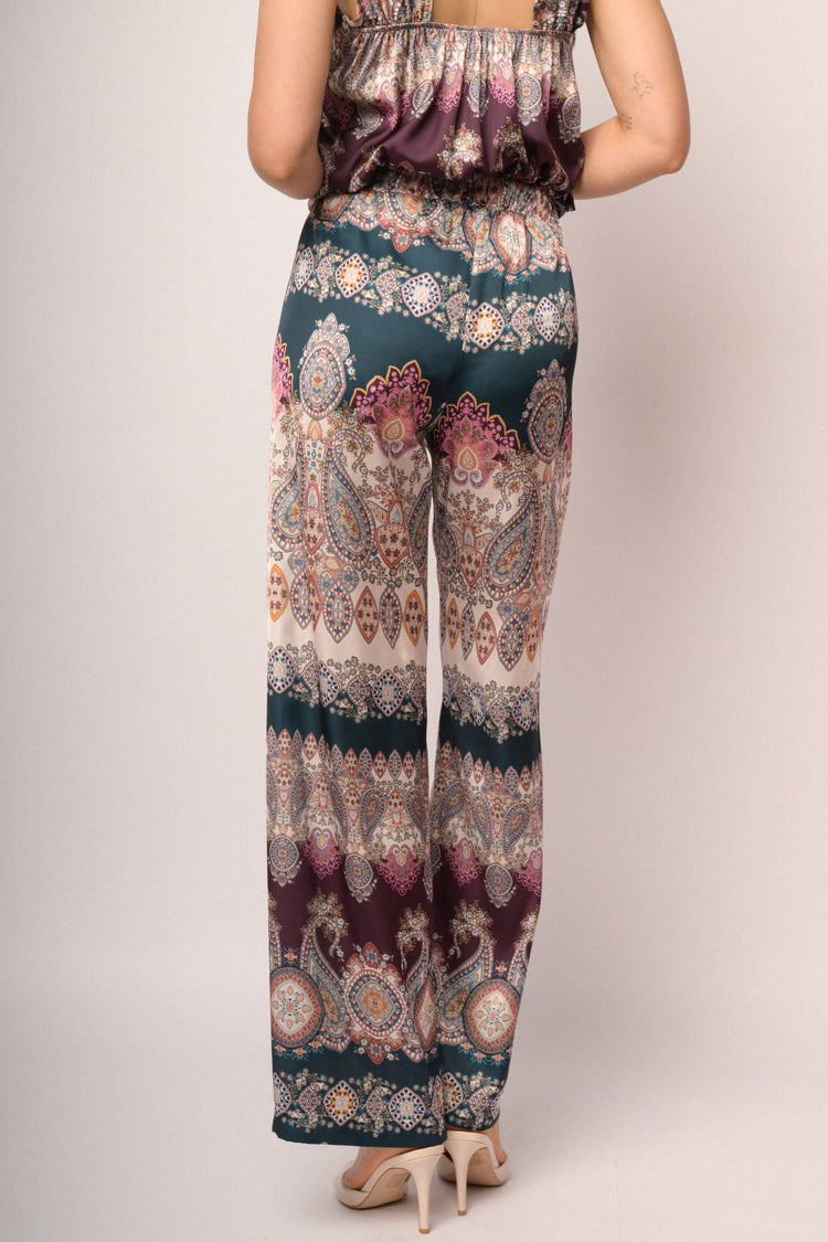 Pantaloni palazzo morbidi con stampa paisley multicolor
