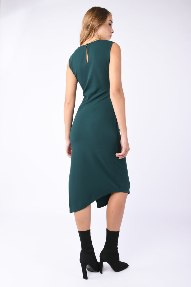 Abito midi con spacco e arricciatura