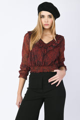 Blusa con rouches a stampa leopardata