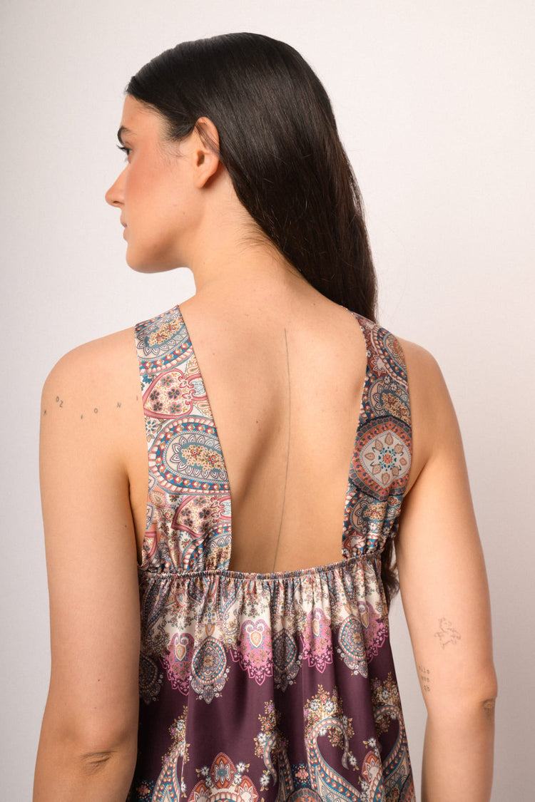 Top in raso a stampa etnica multicolor