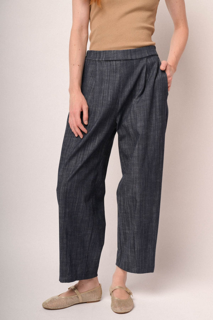 Pantaloni barrel in tela effetto denim blu