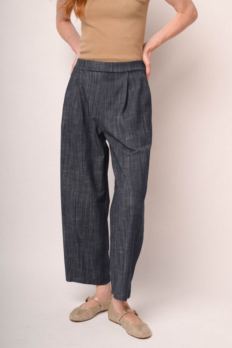 Pantaloni barrel in tela effetto denim blu