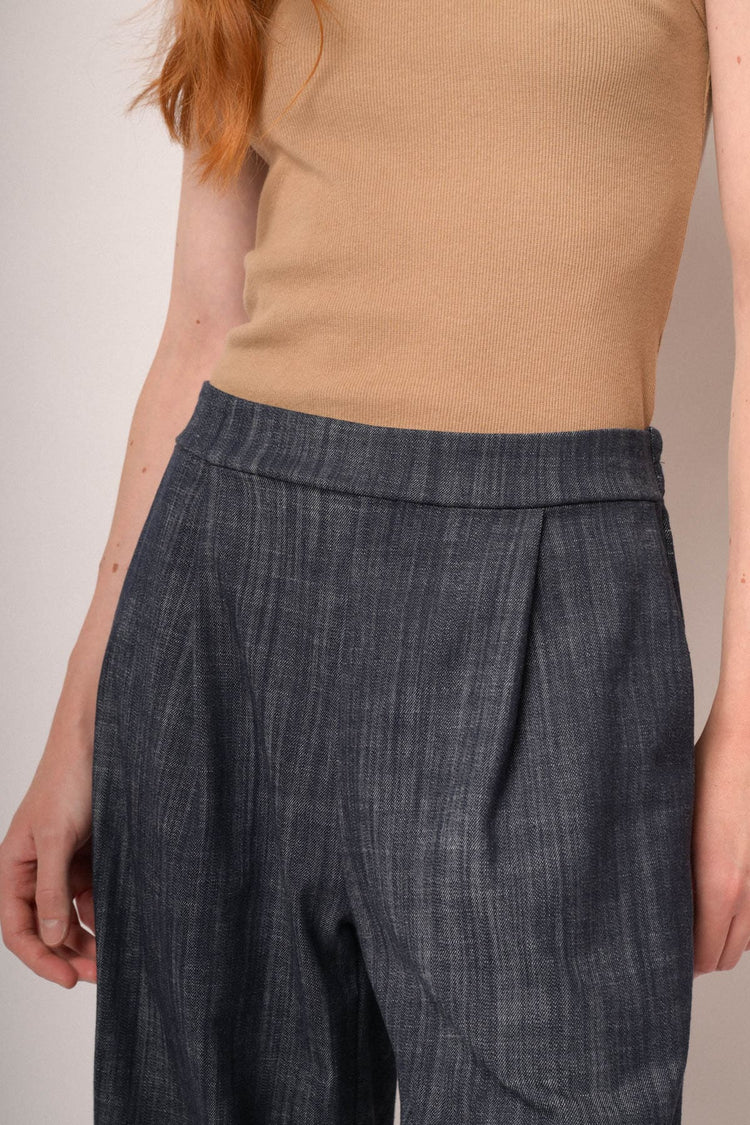 Pantaloni barrel in tela effetto denim blu