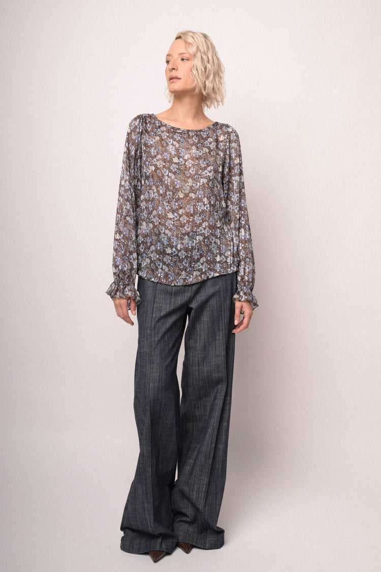 Blusa in georgette lurex a stampa floreale multicolor