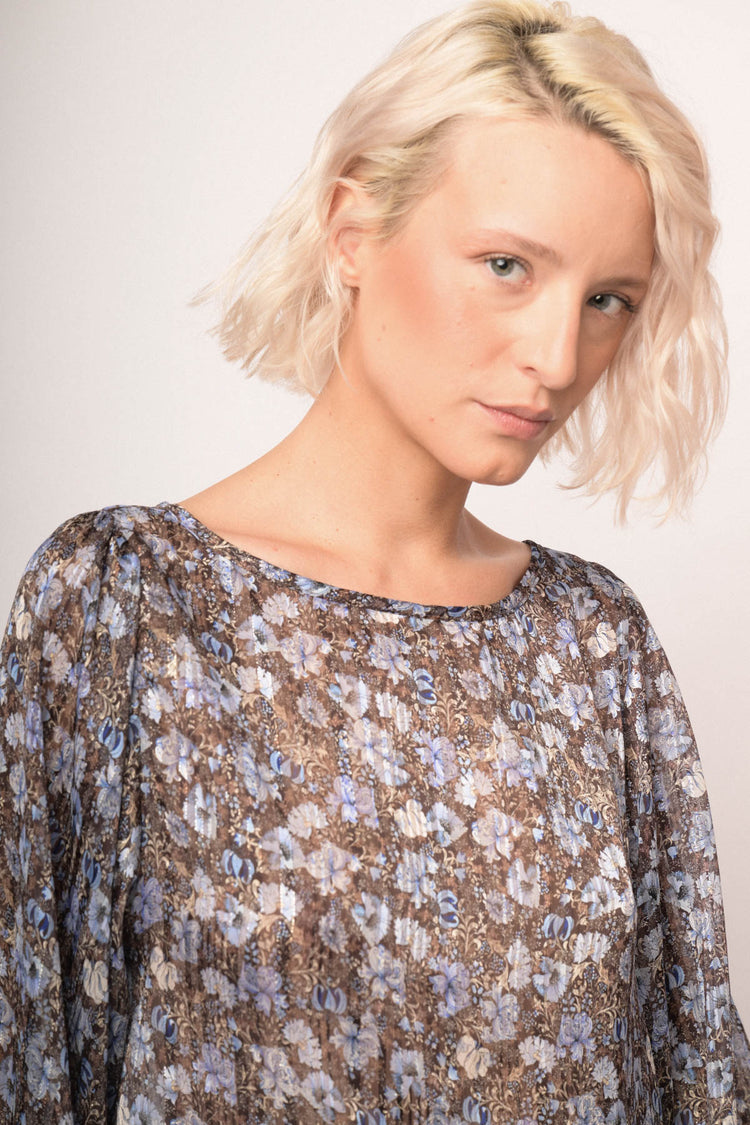 Blusa in georgette lurex a stampa floreale multicolor
