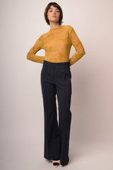 Pantaloni svasati misto cotone blu a righe