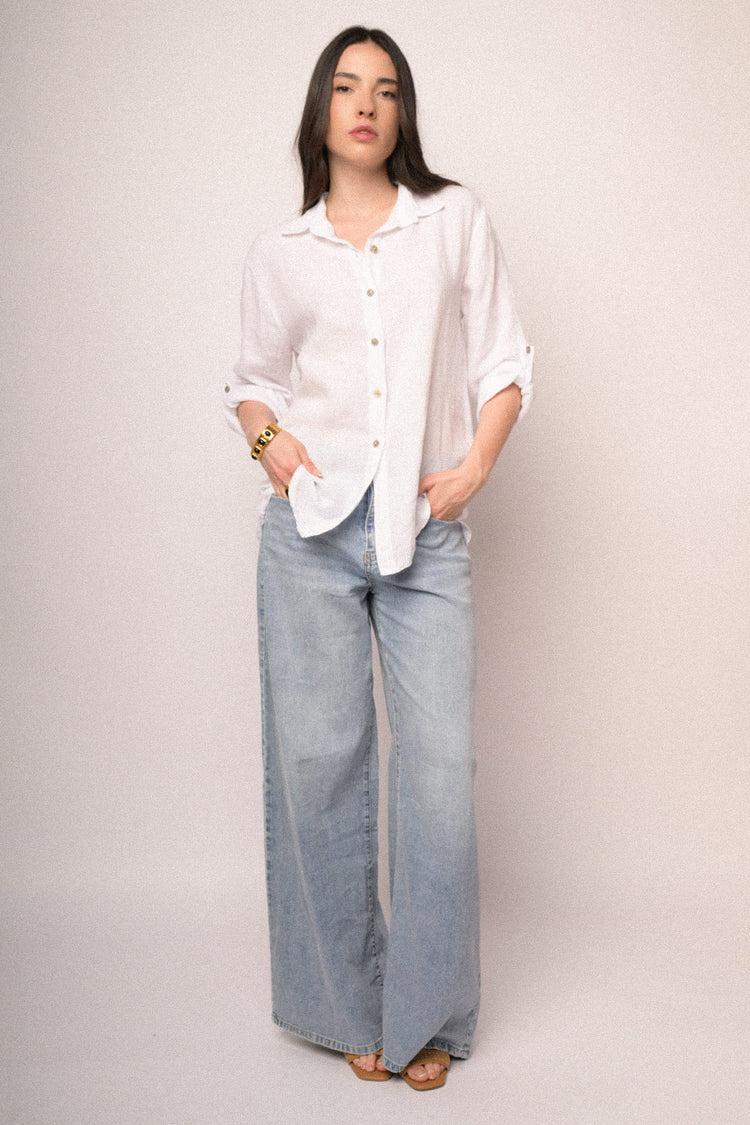 Camicia oversize in lino bianco