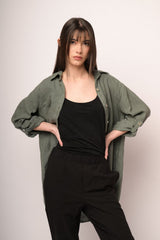 Camicia oversize in lino verde