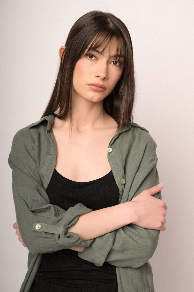 Camicia oversize in lino verde