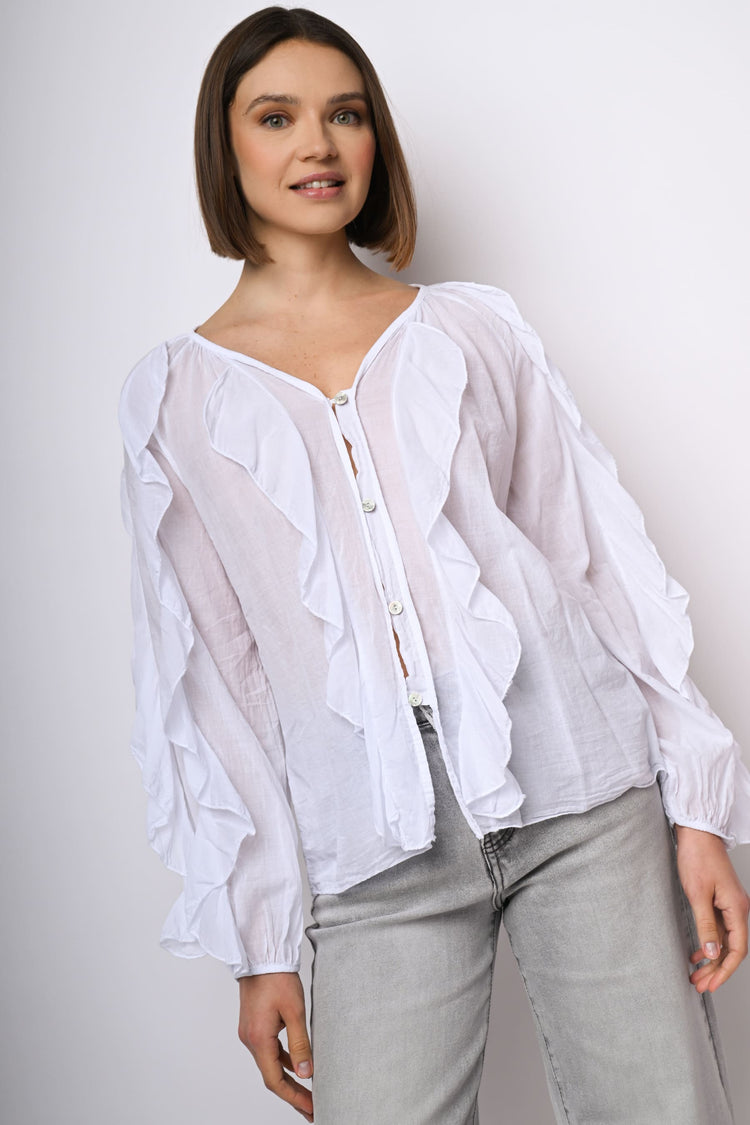 Camicia in mussola di cotone con volants