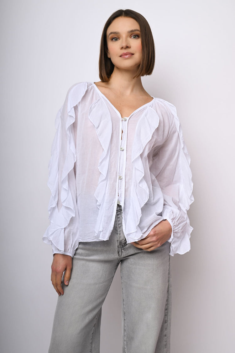 Camicia in mussola di cotone con volants