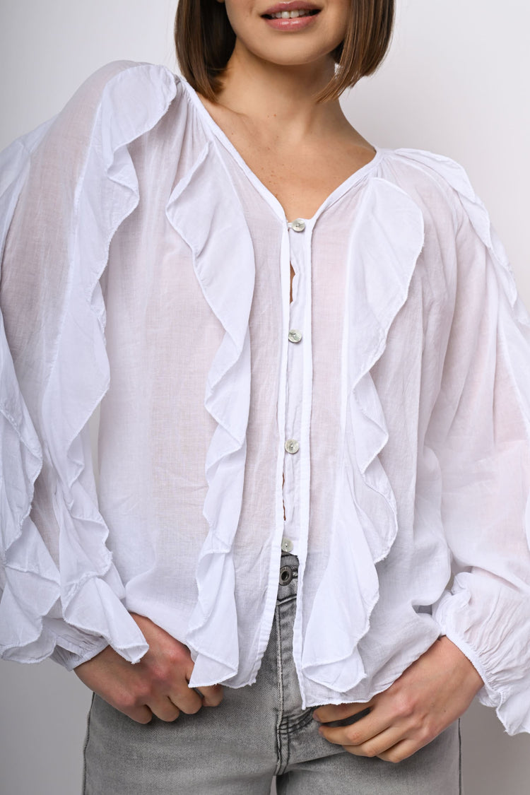 Camicia in mussola di cotone con volants