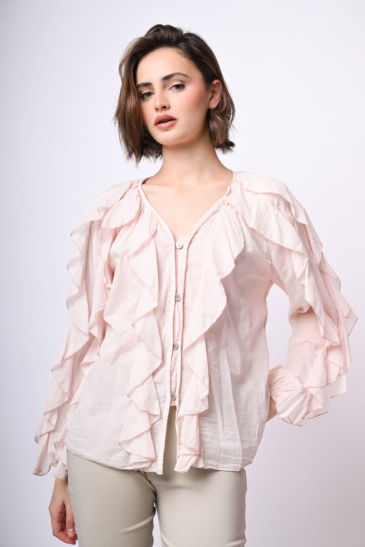 Camicia in mussola di cotone con volants