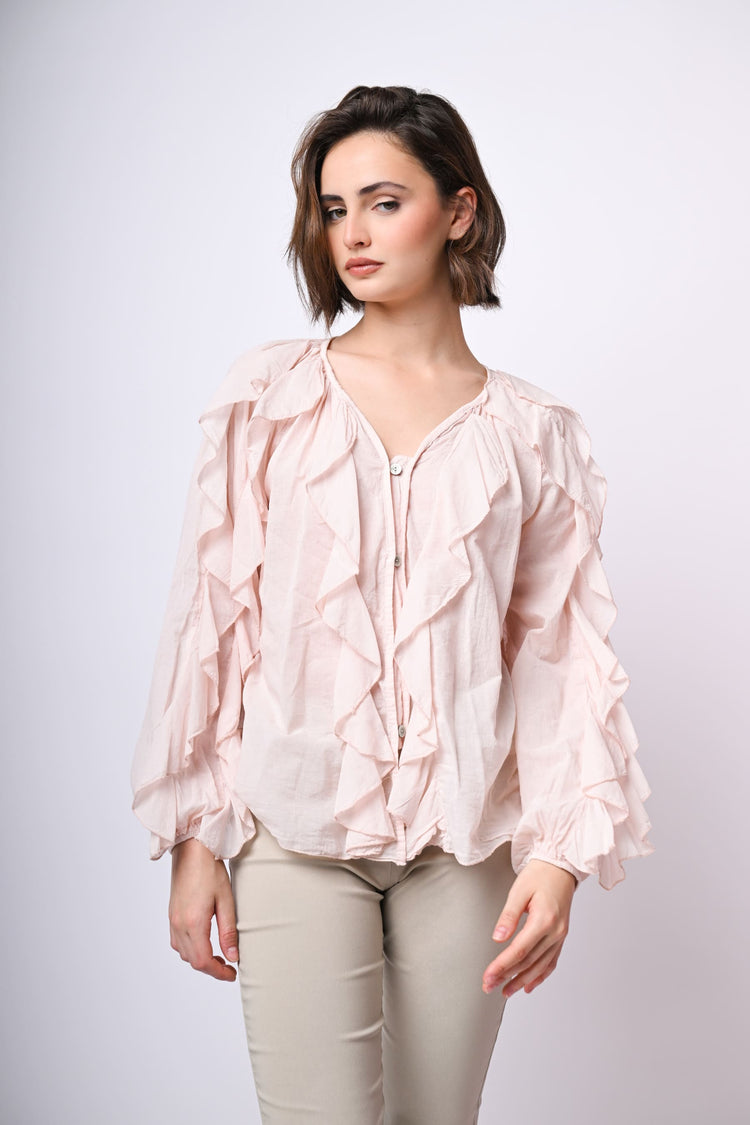 Camicia in mussola di cotone con volants