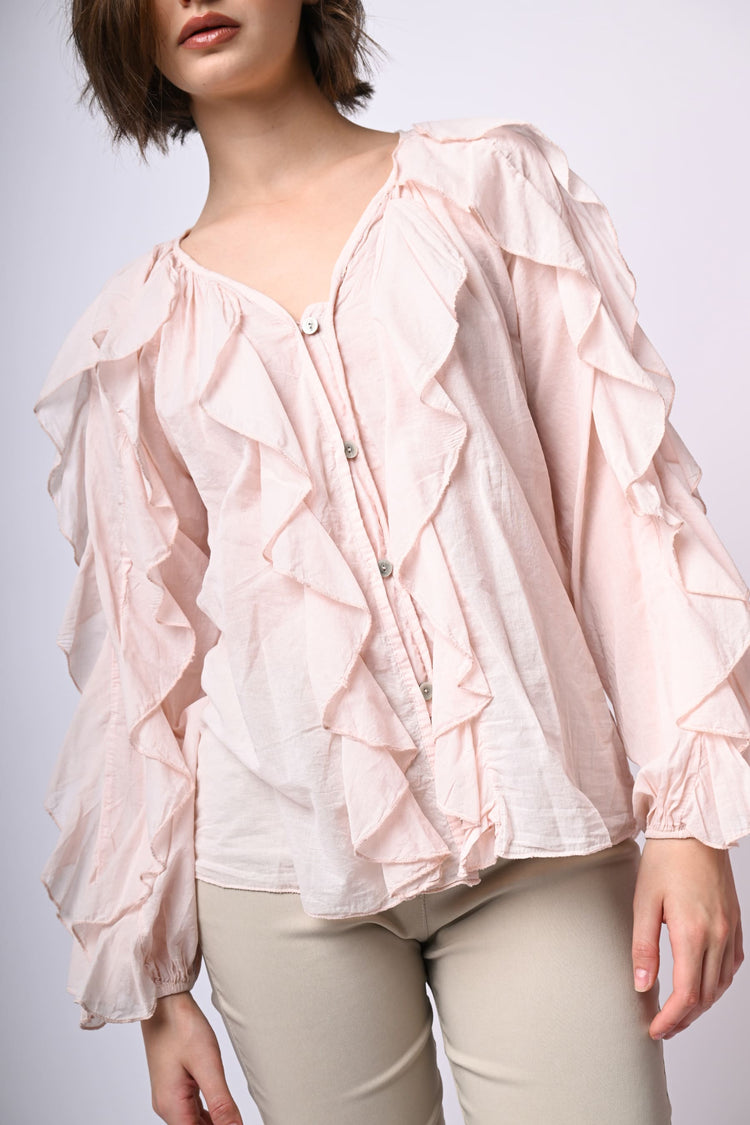 Camicia in mussola di cotone con volants