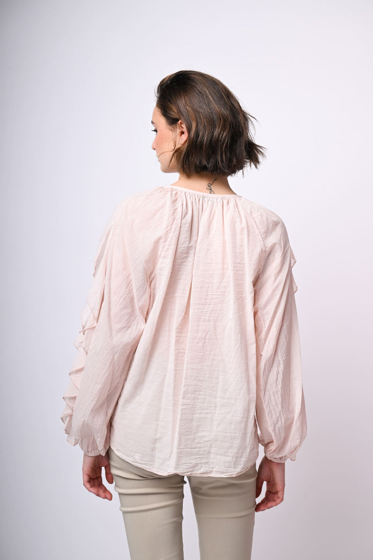 Camicia in mussola di cotone con volants