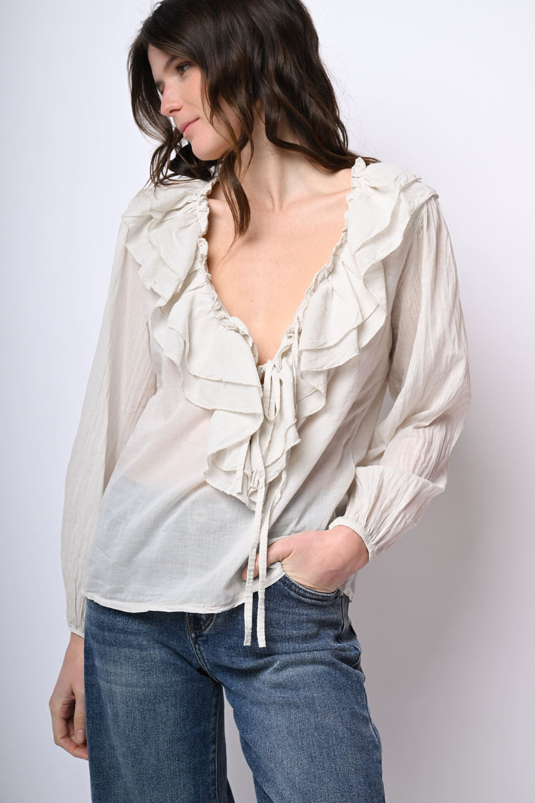 Camicia in mussola di cotone con volants