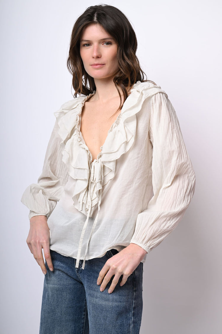 Camicia in mussola di cotone con volants