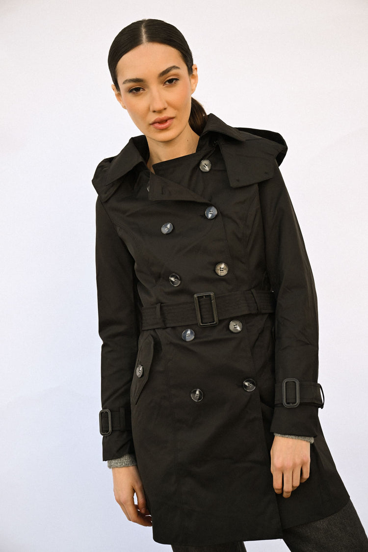 Trench doppiopetto con cappuccio