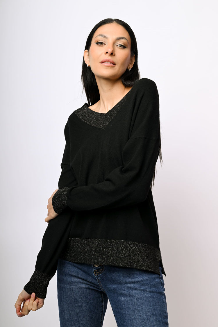 Pull oversize con profili in lurex