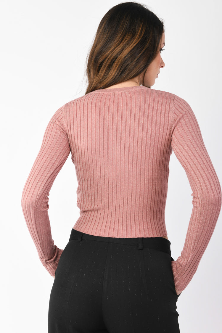 Pull crop in maglia lurex a costine