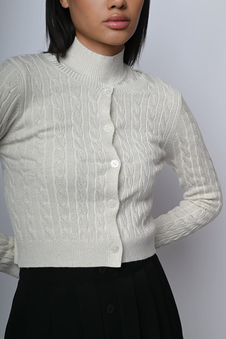 Cardigan crop a trecce lurex