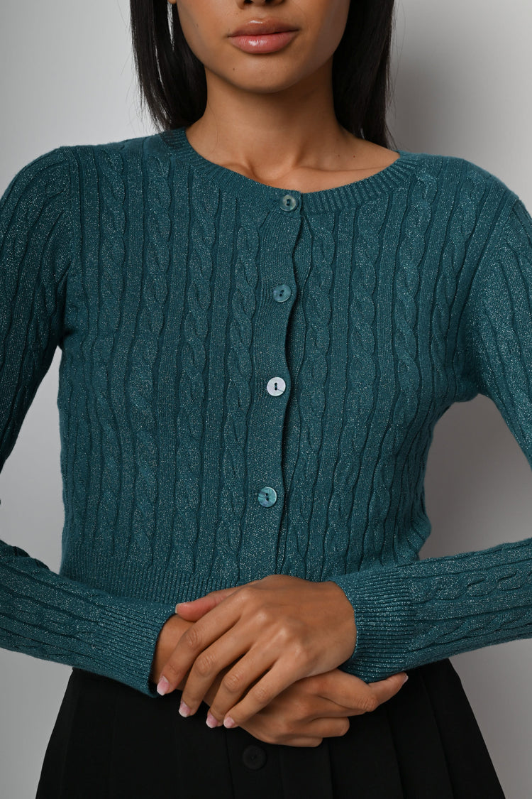 Cardigan crop a trecce lurex