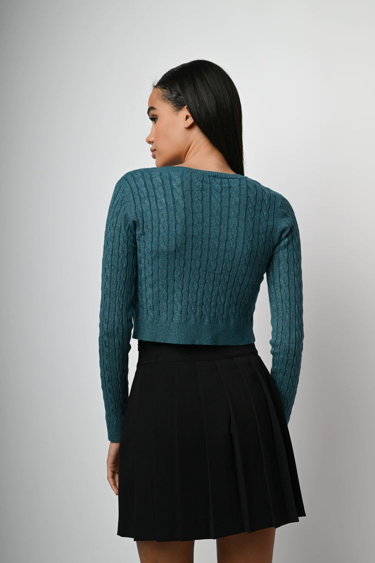 Cardigan crop a trecce lurex