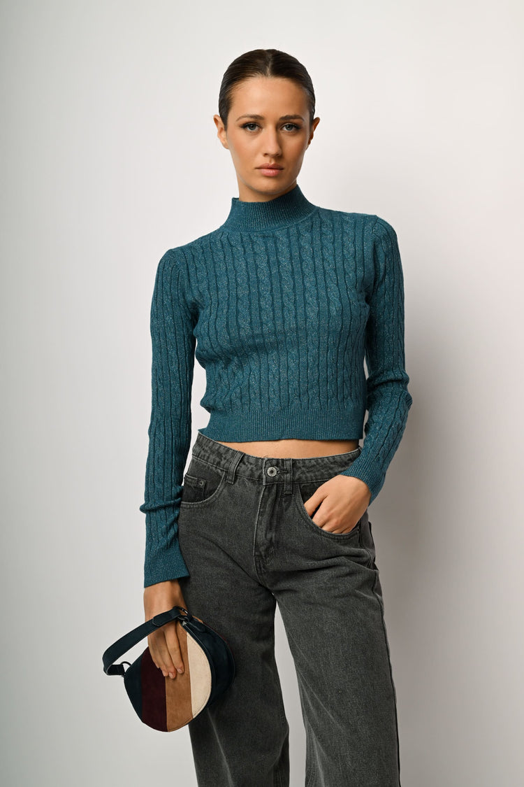 Lupetto crop a trecce lurex
