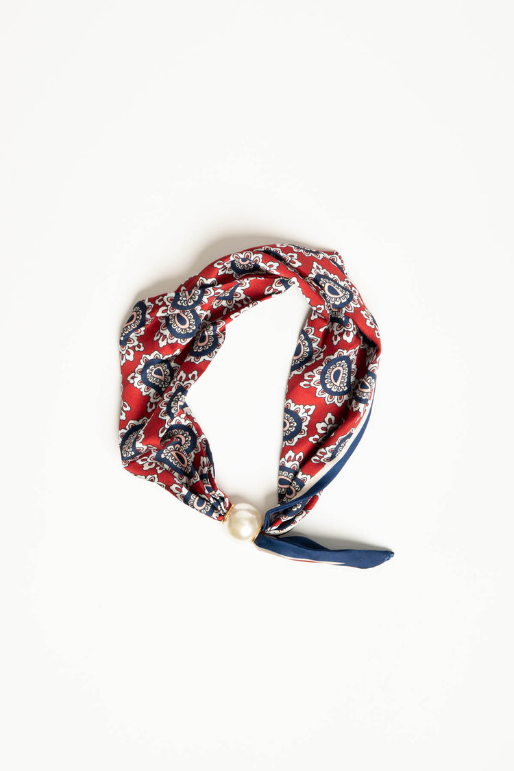 Foulard a stampa paisley multicolor con perla