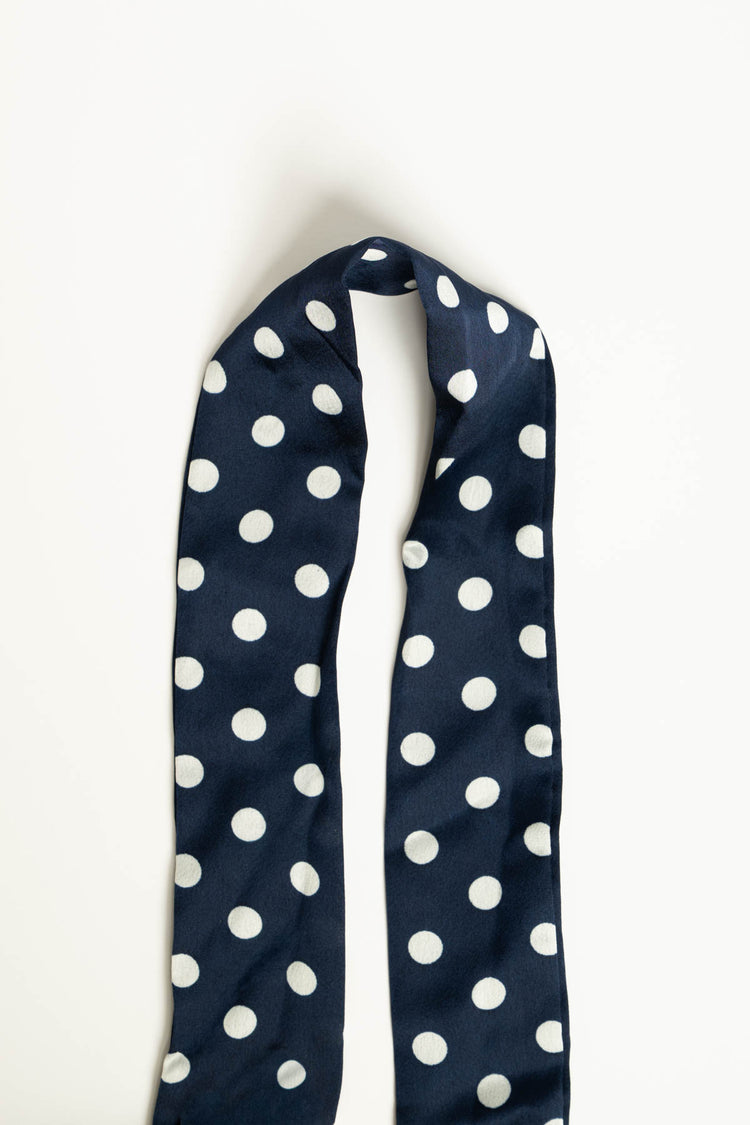Foulard sottile a stampa pois blu/bianco