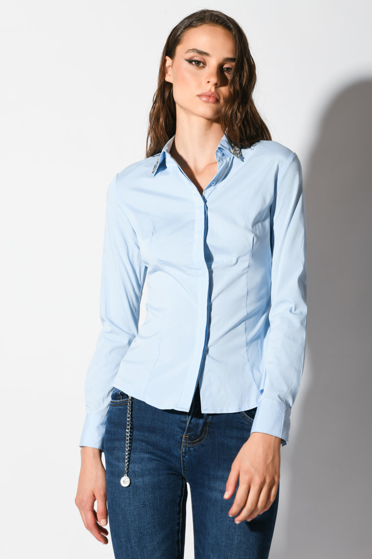 Camicia con strass al colletto