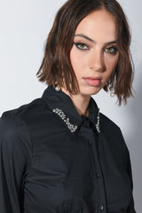 Camicia bustier con strass al colletto