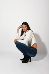 Camicia bustier con strass al colletto