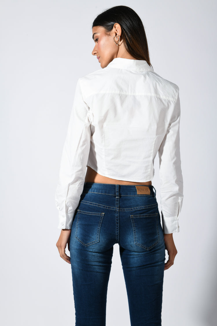 Camicia bustier con strass al colletto